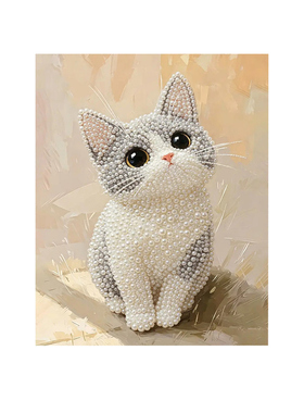 渐变灰白猫2026新款DIY珍珠画手工制作立体客厅钻石画高级装饰品