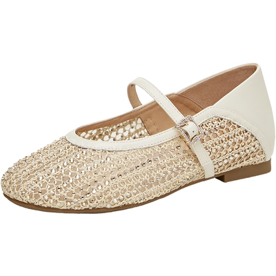 天美意网纱镂空闪钻玛丽珍皮鞋女渔夫浅口单鞋2026春新款KM119BQ6