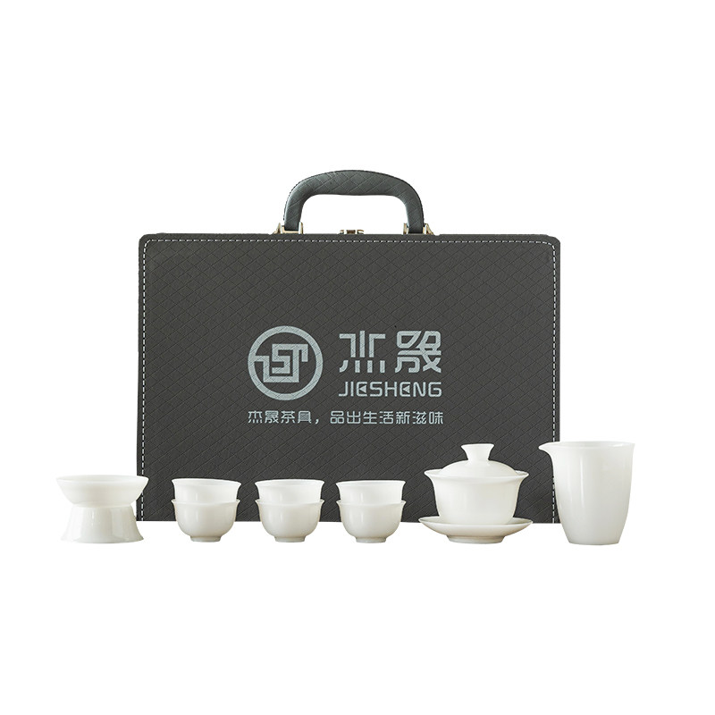 璞玉纯白轻奢盖碗茶具套装礼盒