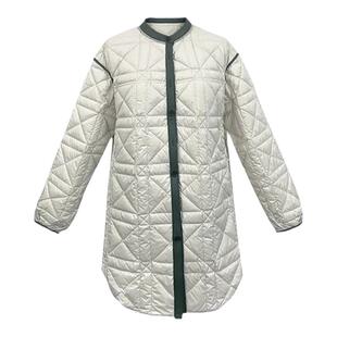 冬季新品轻薄绣花拼接小羊皮立领长袖中长款通勤鹅绒服百搭外套