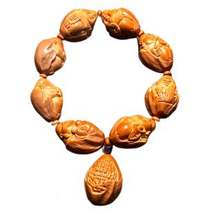 原皮包衣八宝弥勒佛橄榄核手串男款核雕男士八大弥勒精雕高端文玩