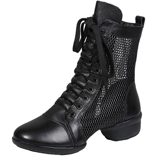 伊兹春秋舞蹈鞋广场舞鞋真皮软底中跟爵士水兵舞鞋女跳舞女鞋舞靴