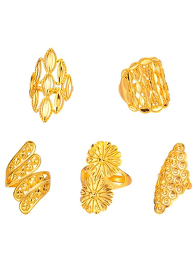 沙金镂空夸张女款花朵大戒指