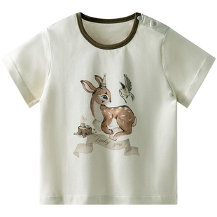 [呦呦鹿鸣]aqpa爱帕儿童短袖t恤夏季纯棉新款婴儿宝宝上衣打底衫