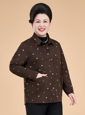 母亲衣服春秋新款时尚气质方领衬衫中老年女装妈妈装宽松大码上衣