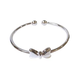 香港正生纯银s999蝴蝶结光面手镯女学生简约百搭闺蜜实心足银小众