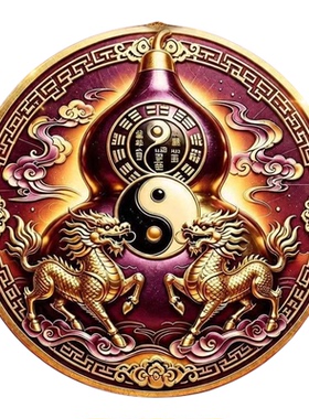中式太极八卦麒麟葫芦门贴护平安
