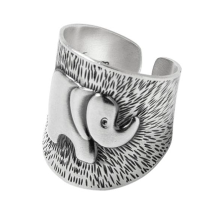 做旧文艺纳福小象泰银宽版戒指