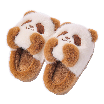 儿童棉拖鞋卡通熊猫男女童秋冬保暖加绒毛毛亲子中大童小孩棉拖鞋