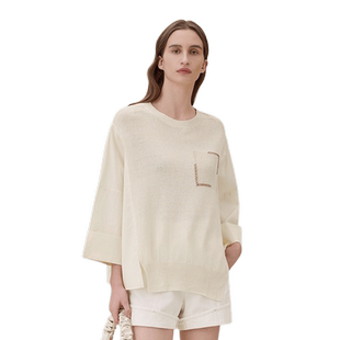 【空调衫】MSLAN春夏简约通勤风宽松圆领A字线迹开衩套衫MFBE1313