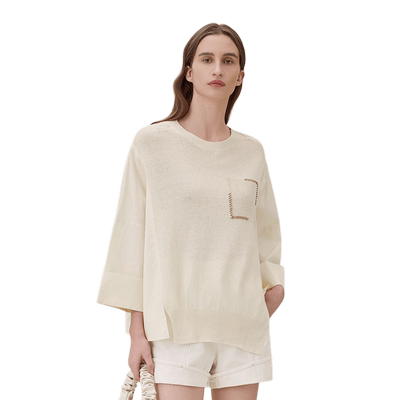 MSLAN时尚圆领清凉开叉套衫