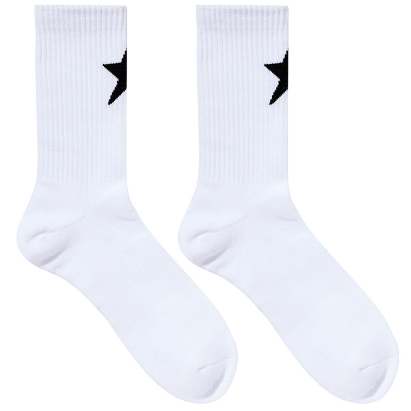sockkon 男士高筒白色五角星图案运动健身棉毛巾底袜子