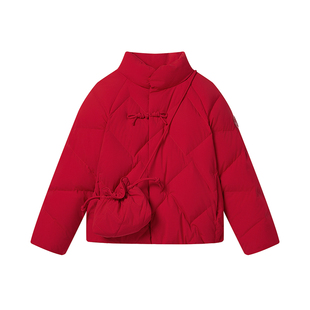 波司登2025冬季新款童装中国风红色女童新年短款羽绒服T250246328