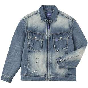 Lee商场同款25冬新舒适版翻领泼墨效果复古中蓝色男牛仔夹克外套