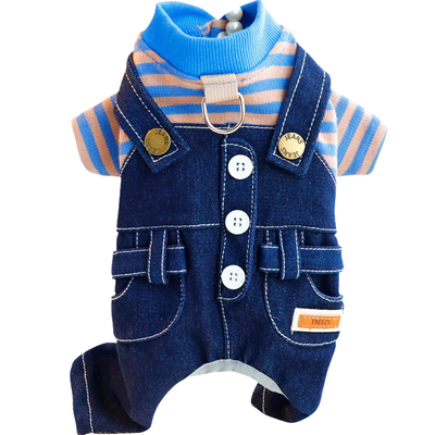 狗狗衣服秋冬装画报背带工装牛仔裤四脚可牵引小型犬泰迪宠物7868