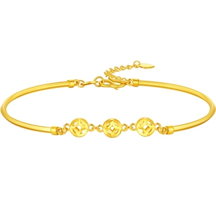 潮宏基好事发生聚财钱币黄金手镯足金手链女婚庆结婚三金礼物计价