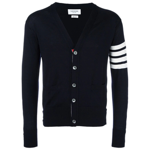 [24期免息][明星同款]THOM BROWNE 男士四条纹针织V领开衫薄外套