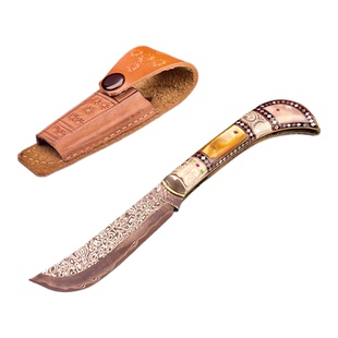 正宗英吉沙新款手工锻打折叠大马士革精品小刀送礼收藏款已开刃