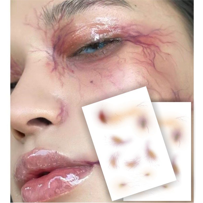万圣节淤青纹身贴伤痕贴纸逼真3D腮红妆容男女擦伤仿妆贴脸贴
