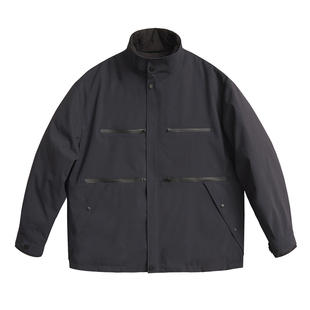 收留原创藏青色立领羽绒服男短款加厚保暖多口袋假两件外套冬季