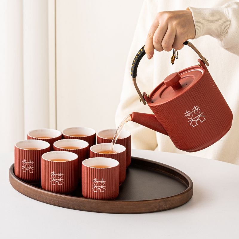 结婚改口敬茶杯红色茶具蜜闺喜套装新娘杯新婚茶壶订婚礼物礼品送