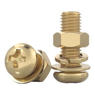 国标纯黄铜全铜 圆头十字螺丝平弹垫片螺母组合套装 盘头机牙螺钉