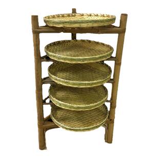 竹架子置物架竹编簸箕竹制品三脚架菜架子竹筛蔬菜展示架饭店装饰