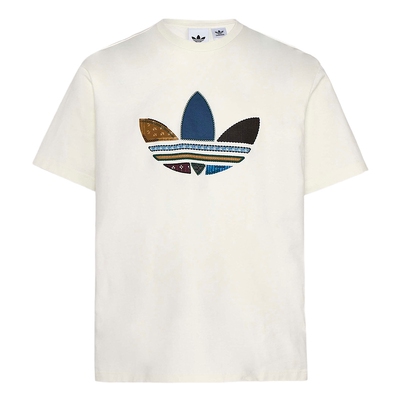 adidas阿迪达斯三叶草纹理感三条纹拼接式LOGO半袖短袖T恤 KW5670