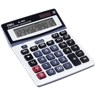 得力1654财务会计专用计算器太阳能双电源办公商务型大屏幕大按键记算器多功能金属面板12位计算机