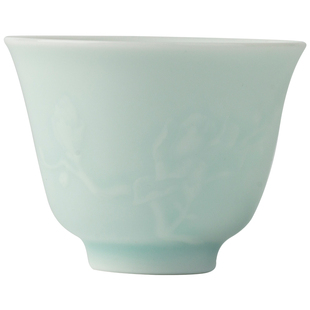 三勤堂影青手工雕刻主人杯兰花单杯景德镇陶瓷功夫茶具青瓷品茗杯