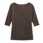 胖mm五分袖舒适T恤木子理想大码女装秋季高弹气质合体打底衫200斤