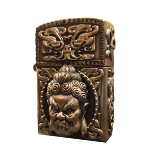 食肉者不动明王打火机不动尊菩萨黄铜藏银盔甲厚重外壳防风水煤油