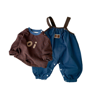 超好看韩版婴儿衣服春季洋气男宝宝背带裤套装小童春装痞帅时髦潮