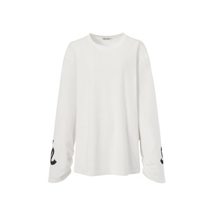 LEDIM WANG毛圈印花T恤女25秋冬新款薄款打底内搭白色长袖上衣