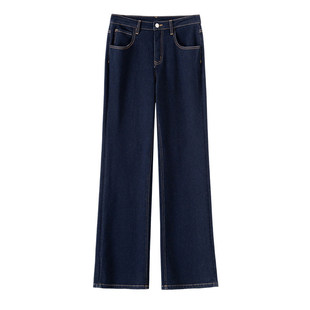 BANANA CICI2026年春季新款四面弹深蓝色复古百搭利落直筒牛仔裤