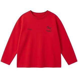 春装26新款男童红色马纯棉长袖T恤儿童抗菌薄款打底衫上衣藏青白