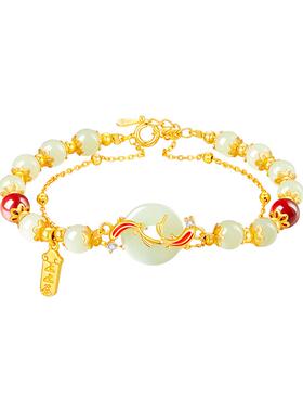 中国黄金和田玉手串锦鲤纯银手链