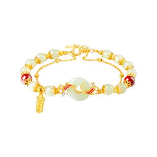 中国黄金珍尚银锦鲤手串和田玉纯银手链母亲节生日礼物送老婆S925