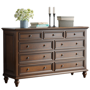 美式乡村实木斗柜客厅柜子家用储物玄关柜收纳柜九斗柜卧室电视柜