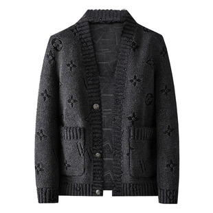 高端秋冬季男士羊羔绒开衫外套时尚颗粒绒皮毛一体无领加厚夹克潮