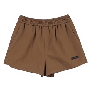 欧洲站2025秋冬新款松紧腰皮标破边洗水棉牛仔三分裤a字阔腿短裤