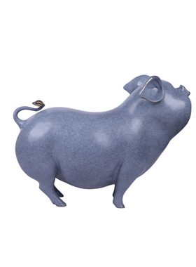 金蜗牛铜如意微笑猪摆件中式客厅