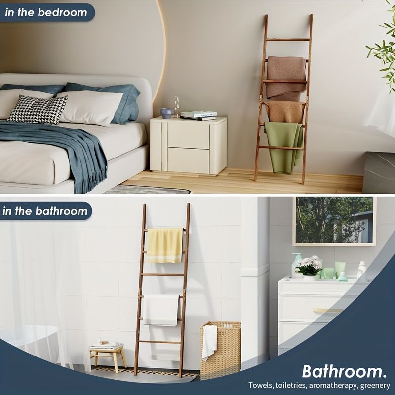 浴室阳台木制梯子毛巾架置物架多层储物架毛毯被子架靠墙装饰架