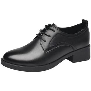 金猴女单鞋春款通勤鞋圆头系带上班鞋真皮办公职业小皮鞋女工作鞋