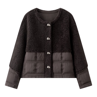 百家好小香风羊羔毛拼接薄款羽绒服女冬季新款百搭防风保暖外套