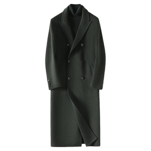秋冬时尚双面羊绒大衣男长款100%羊毛双排扣过膝毛呢风衣外套加厚