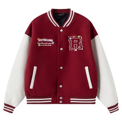 RIC刺绣拼皮棒球服情侣装外套女