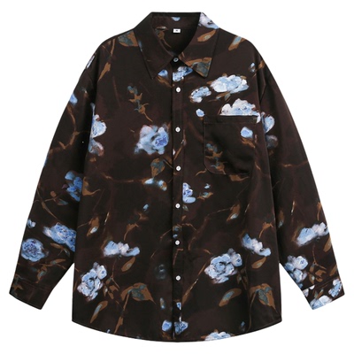 万有引力博物馆复古港风长袖花衬衫女春季2026新款宽松中性风上衣