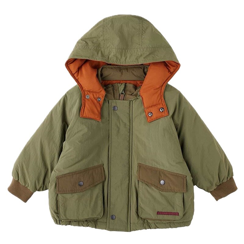 日本 F.O.KIDS 2026冬儿童防风防水加厚保暖口袋可拆连帽棉服棉袄
