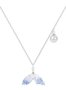 夏日碎冰蓝鱼尾项链女款